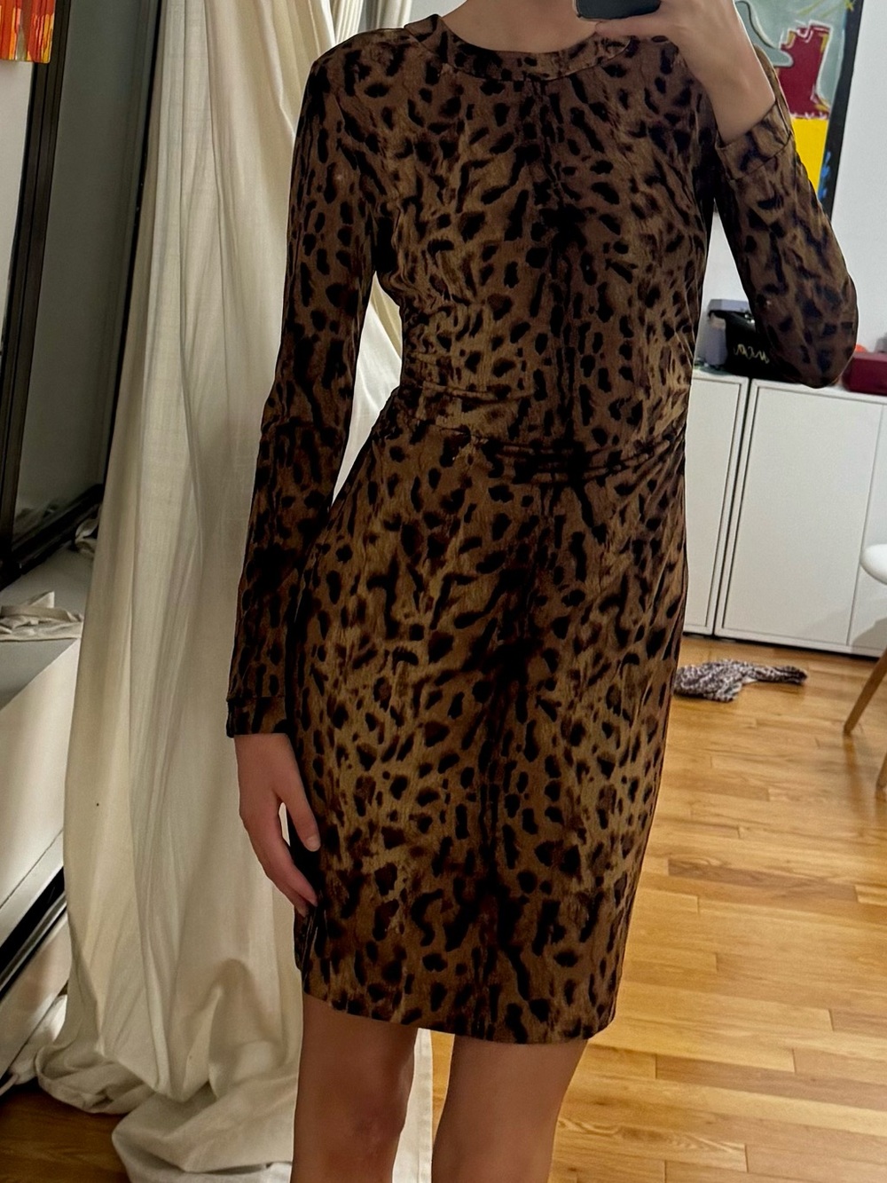 Tory Burch Brown Animal Print Long-Sleeve fitted Dress